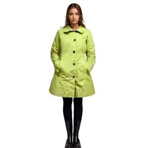 Eddie Bauer Lime Green Y2k Trench Coat Womens Small